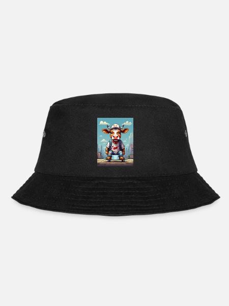 Comic Kuh auf Skateboard - Bucket Hat - Schwarz