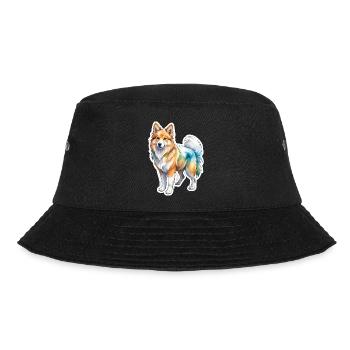 Islandhund Wasserfarben - Bucket Hat - Schwarz - Vorne - Lela (165cm)