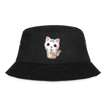 Kawaii Bubble Tea Cat - Bucket Hat - black - Front - Lela (165cm)