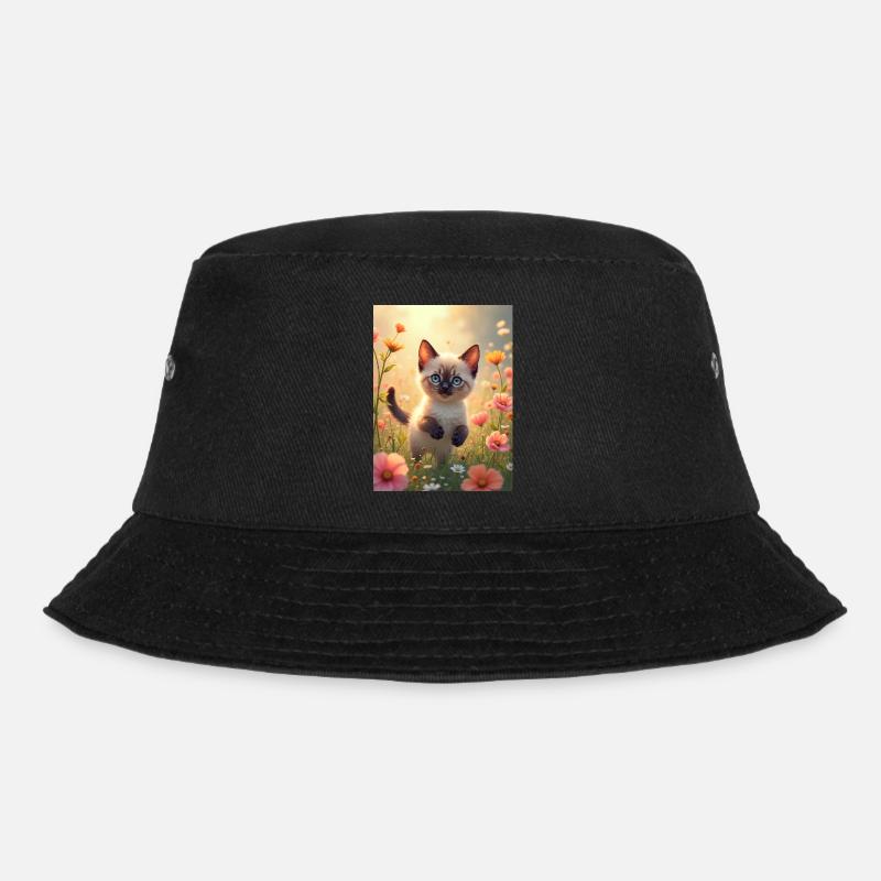 Süßes Siamkätzchen in einer Blumenwiese - Bucket Hat - Schwarz