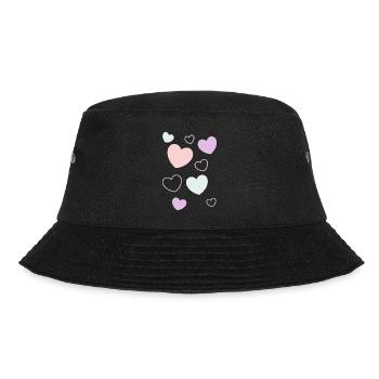 Herz pastell Muster Herzmuster Geschenk Herz  - Bucket Hat - Schwarz - Vorne - Lela (165cm)