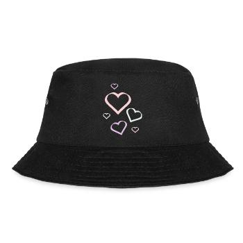 Herz pastell Muster Herzmuster Geschenk  - Bucket Hat - Schwarz - Vorne - Lela (165cm)