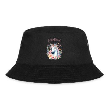 Einhorn mit Blumen Schmetterlinge - Schulkind 2026 - Bucket Hat - Schwarz - Vorne - Lela (165cm)