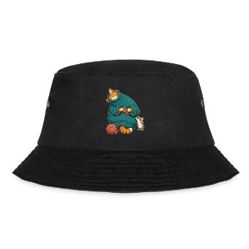 Katze strickt sich selbst ein - Bucket Hat - Schwarz - Vorne