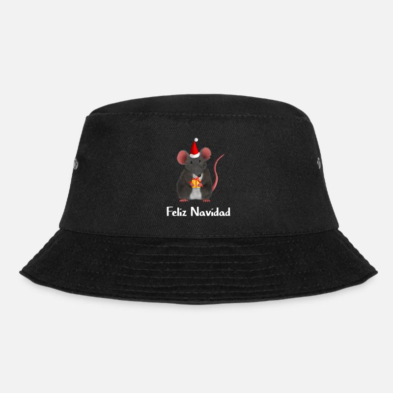 Christmas rat mouse with present - Feliz Navidad - Bucket Hat - black