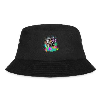 Englische Bulldogge mit Kopfhörern - Bucket Hat - Schwarz - Vorne - Lela (165cm)