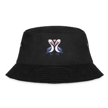 Pelikan Vogel Paar Verliebt Valentinstag - Bucket Hat - Schwarz - Vorne - Lela (165cm)