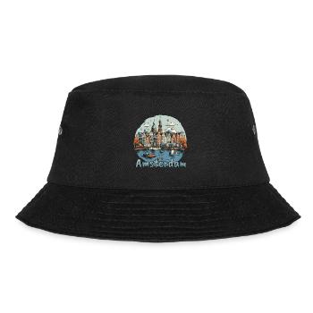 Amsterdam, Holland, Netherlands - Grunge Harbour and - Bucket Hat - black - Front - Lela (165cm)