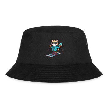 Maine Coon Cat Ski Winter Sports - Bucket Hat - black - Front - Lela (165cm)