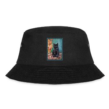 Cute black kitten with red vine leaves - Bucket Hat - black - Front - Lela (165cm)