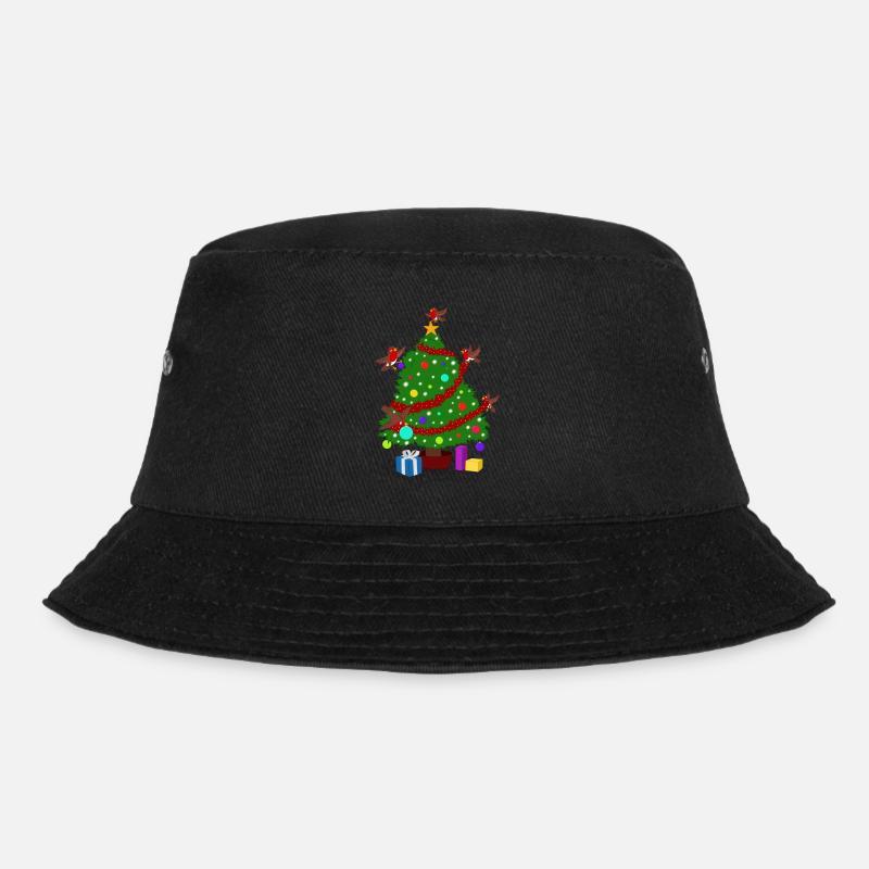 Robin Around the Christmas Tree - Bucket Hat - black