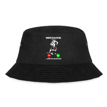 MEIN DACKEL RUFT AN… ICH MUSS LOS Dackel Geschenk - Bucket Hat - Schwarz - Vorne - Lela (165cm)