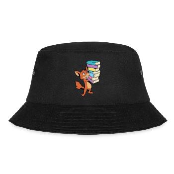 Cartoon Fuchs mit Bücherstapel - Bücherwurm - Bucket Hat - Schwarz - Vorne - Lela (165cm)
