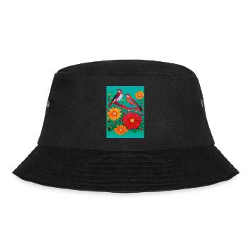 Zwei Vögel im Garten mit Blumen - Bucket Hat - Schwarz - Vorne - Lela (165cm)