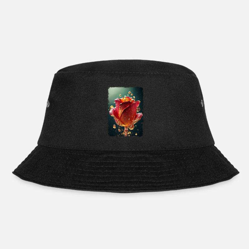 Rote Rose umgeben von Wassertropfen - Bucket Hat - Schwarz