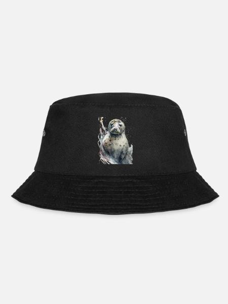 Robbe Süß Niedlich Realistisch Aquarell - Bucket Hat - Schwarz