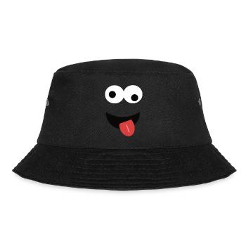 Monster zeigt Zunge - Lustiges Gesicht mit Augen - Bucket Hat - Schwarz - Vorne - Lela (165cm)
