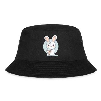 Sommerlicher Genuss: Hase mit Eis - Bucket Hat - Schwarz - Vorne - Lela (165cm)