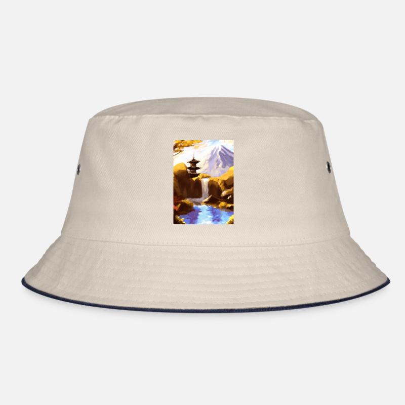Japan Tower Wasserfall Gemälde Bucket Hat