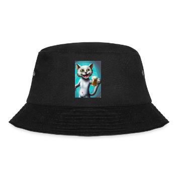 Glückliche Katze mit Bier - Bucket Hat - Schwarz - Vorne - Lela (165cm)