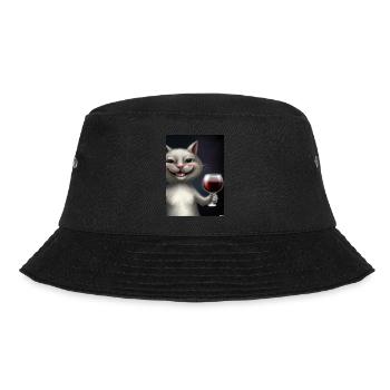 Katze mit Wein - Bucket Hat - Schwarz - Vorne - Lela (165cm)