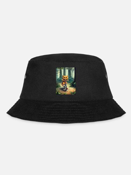 Katze fährt Fahrrad - Bucket Hat - Schwarz