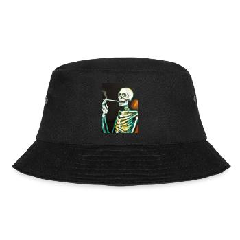Skelett raucht eine Zigarette - Bucket Hat - Schwarz - Vorne - Lela (165cm)