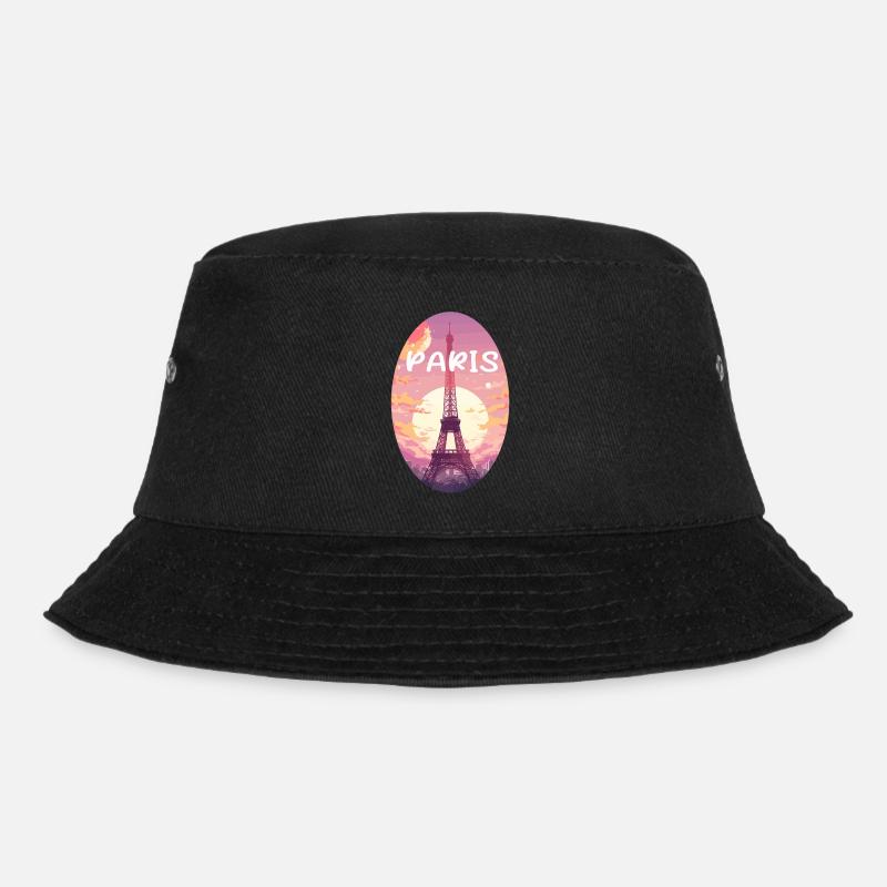 Pastellrosa Paris - Bucket Hat - Schwarz
