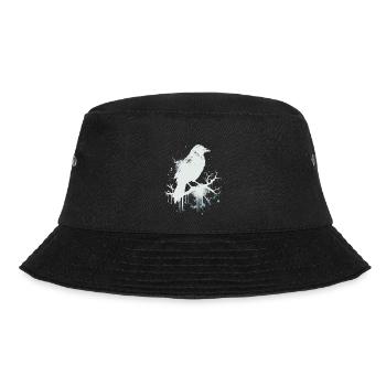 Weißer Rabe, Krähe als Ink Skizze - Bucket Hat - Schwarz - Vorne - Lela (165cm)