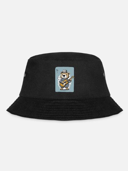Niedlicher kindlicher Bär, der Gitarre spielt - Bucket Hat - Schwarz