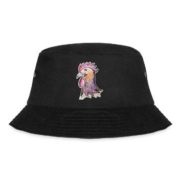 Ein bunter Hahnenkopf, Hahn im Korb - Bucket Hat - Schwarz - Vorne - Lela (165cm)