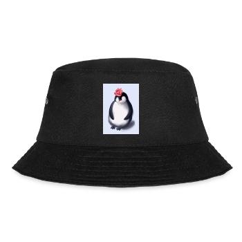Pinguin mit niedlicher rosa Mütze - Bucket Hat - Schwarz - Vorne - Lela (165cm)