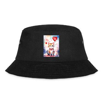 Cat Cat Cute Heart Cat - Bucket Hat - black - Front - Lela (165cm)