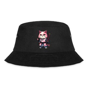 Samurai Cat & Cherry Blossoms #11 - Bucket Hat - black - Front - Lela (165cm)