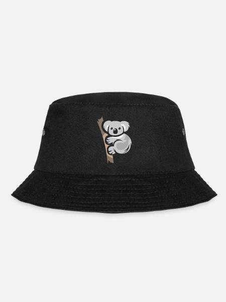 Koala Bear Comic Animal Australia Nature Cartoon Logo - Bucket Hat - black