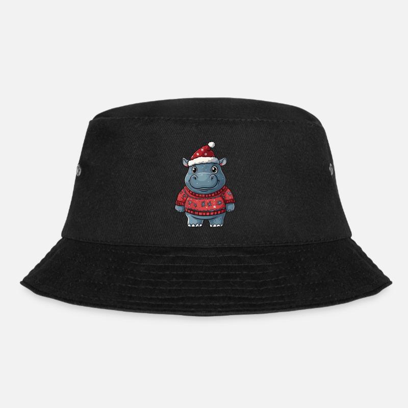 Nilpferd Weihnachten Comic - Bucket Hat - Schwarz