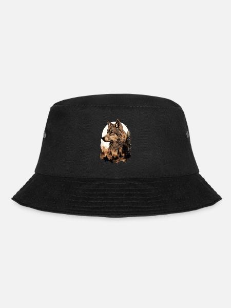 Wolf Wolfskopf Wald Natur Berge Wildnis Sonne - Bucket Hat - Schwarz