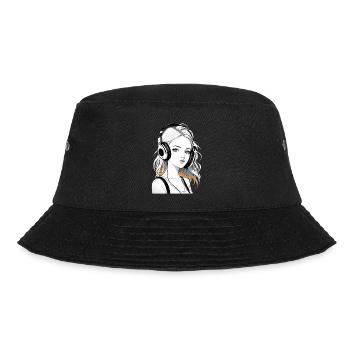Music Woman Girl Headphones Rave Gift Idea - Bucket Hat - black - Front - Lela (165cm)