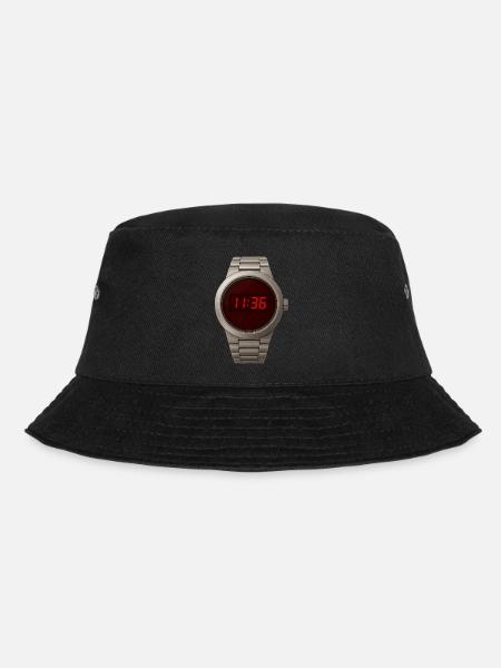 Cool digital clock in stainless steel case with red LED - Bucket Hat - black