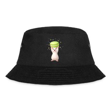 Niedliche Maus mit grünem Macaron  - Bucket Hat - Schwarz - Vorne - Lela (165cm)
