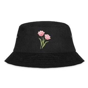 Rosa Papagei Tulpen Blumenmotiv  - Bucket Hat - Schwarz - Vorne - Lela (165cm)