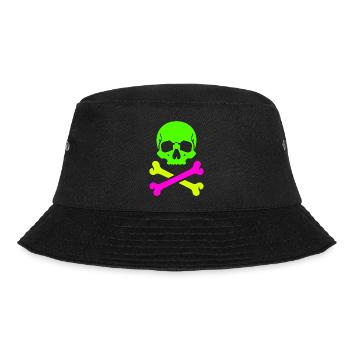Neon Schädel Gekreuzte Knochen Bunter Pirat Skull - Bucket Hat - Schwarz - Vorne - Lela (165cm)