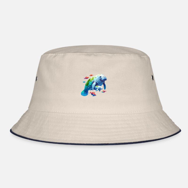 Manatee with calf and small colorful fish Bucket Hat