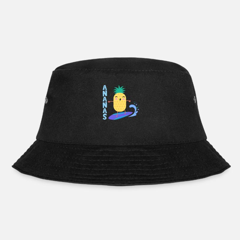 Ananas die auf einem Surfbrett Wellen reitet, - Bucket Hat - Schwarz