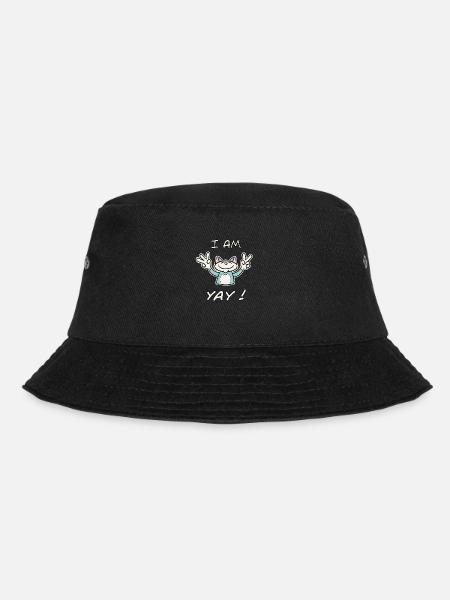 Cute Funny Birthday Cat - I Am 5 Yay! - Blue Cat - Bucket Hat - black