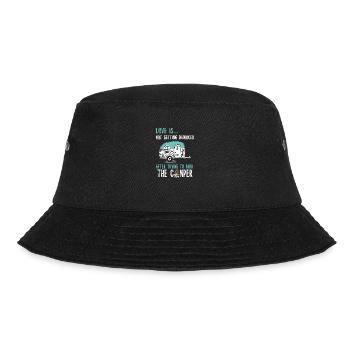 Camper Camping Wohnwagen Lagerfeuer Zelten - Bucket Hat - Schwarz - Vorne - Lela (165cm)