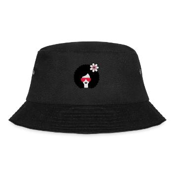 Curly haired sommer girl with flower, Retro, Afro - Bucket Hat - Schwarz - Vorne - Lela (165cm)