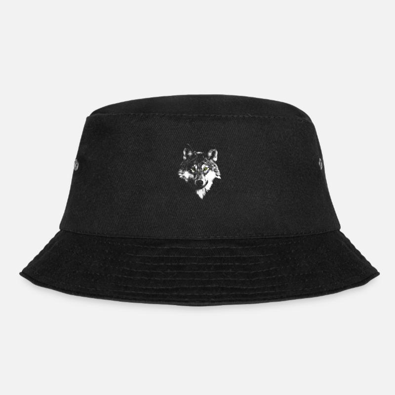 white wolf - Bucket Hat - black