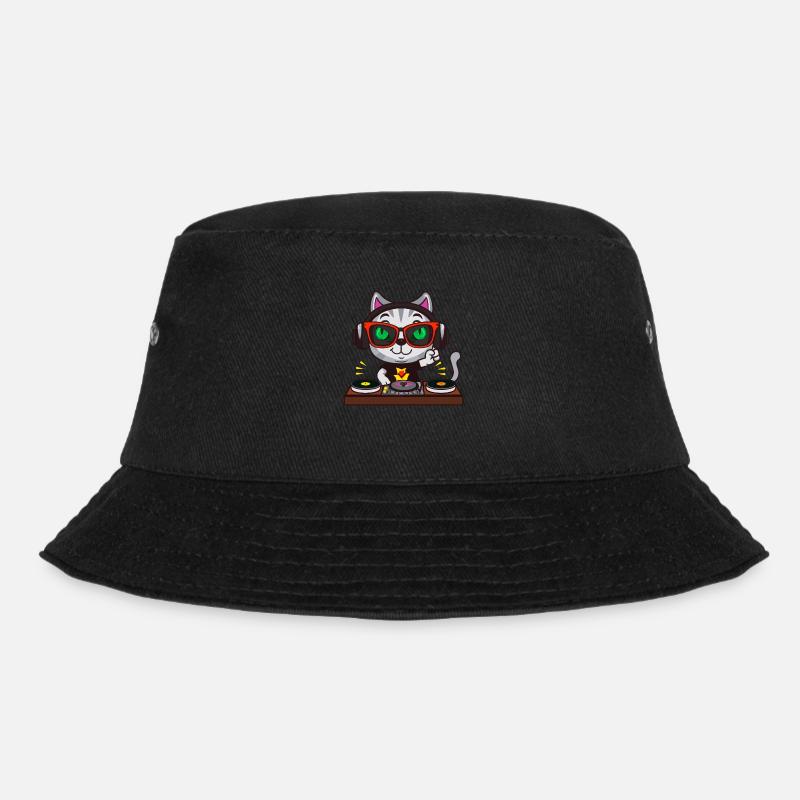Katze Brille Turntable DJ Disco Club Nachtleben - Bucket Hat - Schwarz