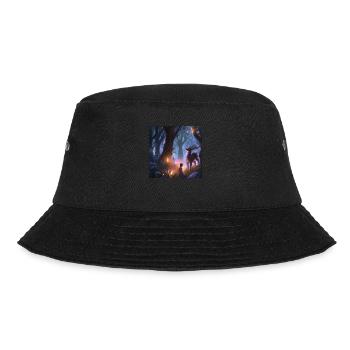 Mädchen im magischen Wald, umgeben von Tieren - Bucket Hat - Schwarz - Vorne - Lela (165cm)